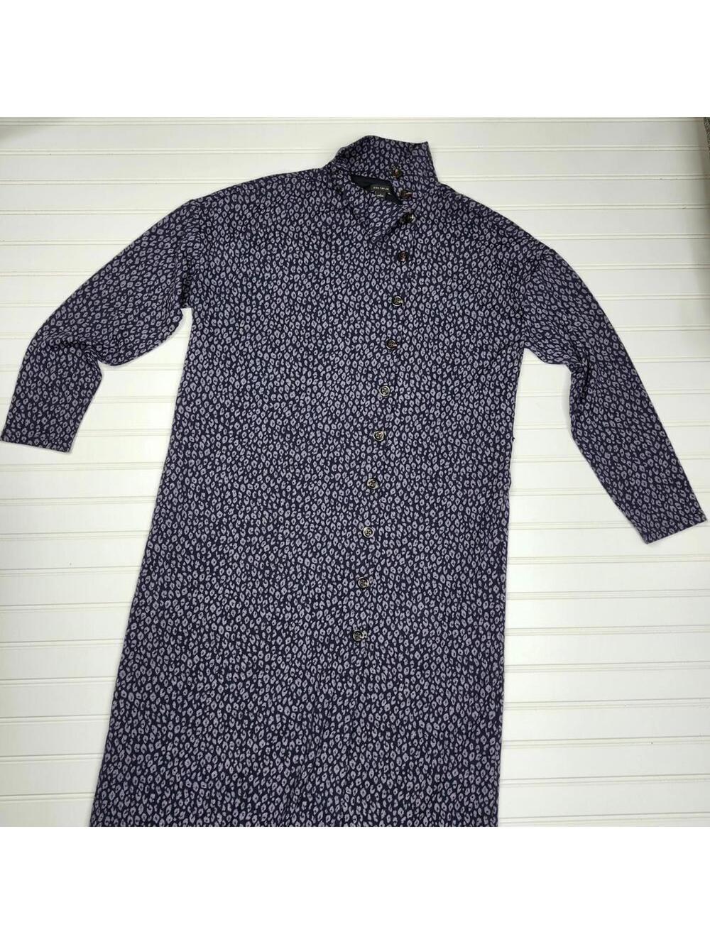 Ann Taylor Size 8 Navy White Print Button Front Midi Dress 47" Long
